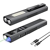 SSPONT EDC Flashlight 4 in1 Magnetic Flashlight High Lumens Work Light with Green Beam & UV & Warning Light Combo EDC Flashlight Rechargeable LT-010 (Black)