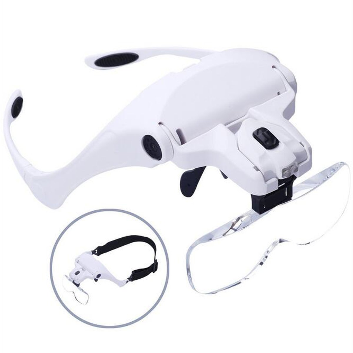 Headband Magnifier with LED Light, Handsfree Reading Head Mount Magnifier Glasses Light Bracket 5 Replaceable Lenses for Reading, Jewelry Loupe, Watch Electronic Repair(1.0X, 1.5X, 2.0X, 2.5X, 3.5X)