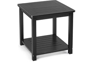 Outvita Patio Small Side Table, Acacia Wood 18 inch Double-Deck Coffee Table with Storage Tier for Living Room, Garden, Balcony, Porch, Deck (Black)