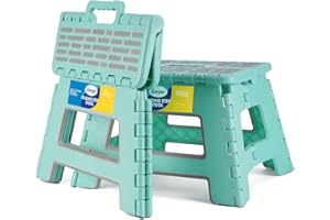 Korpai 2022 Upgrade 9" Folding Step Stool for Adults and Kids Holds Up to 300 lbs,Non-Slip Folding Stools with Portable Handle, Compact Plastic Foldable Step Stool for Bathroom, Kitchen, Teal,2 PC