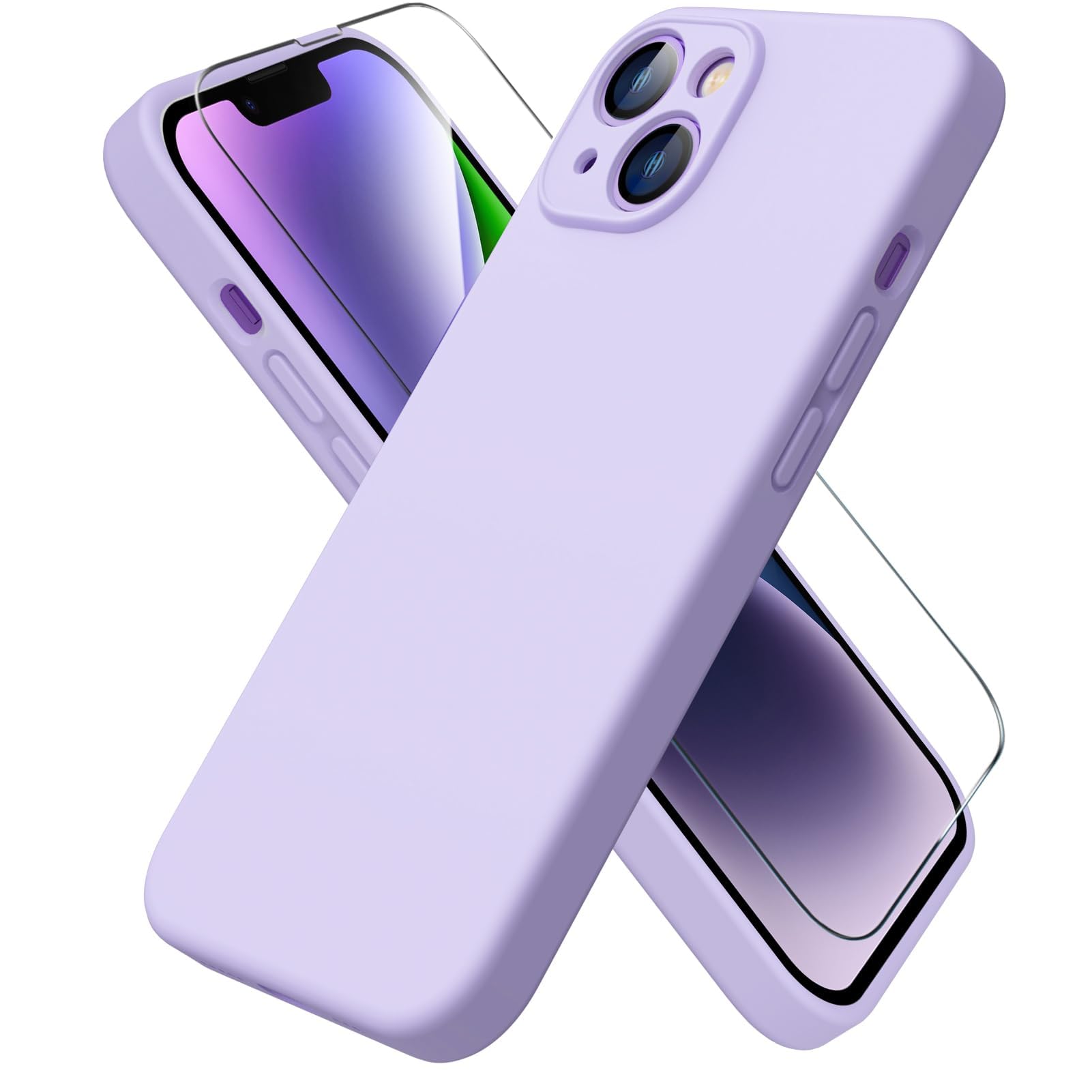 ACRONIX Compatible with iPhone 14 Case 6.1",with 1 x Screen Protector, Silky-Soft Touch Liquid Silicone Case Shockproof Rubber Cases Protection Cover for iPhone 14-Lilac