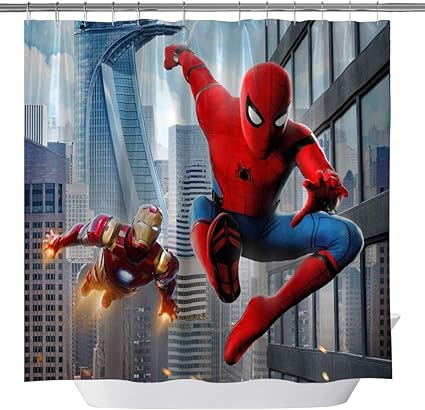 Spiderman Iron Man Shower Curtain Superhero Decor For Kids