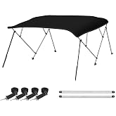 Naviskin 3 Bow &amp; 4 Bow Bimini Top for Boats, 10 Colors, 13 Sizes | Easy Installation, 2 Mounting Methods, 4 Straps &amp; 2 Rear Support Poles, 1" Aluminum Frame, Storage Boot &amp; Hardware Included