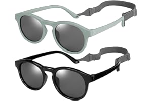 FANKUTOYS 2 PCS Baby Toddler Sunglasses with Strap Kids Polarized Sun Glasses UV-400 Flexible Frame Unbreakable Sunglasses fo