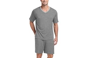 PrinStory Men's Pajama Set Sleepwear Pjs Lightweight Quick Dry Short Sleeve V-Neck Shirts and Shorts Soft Comfy Sleep Sets