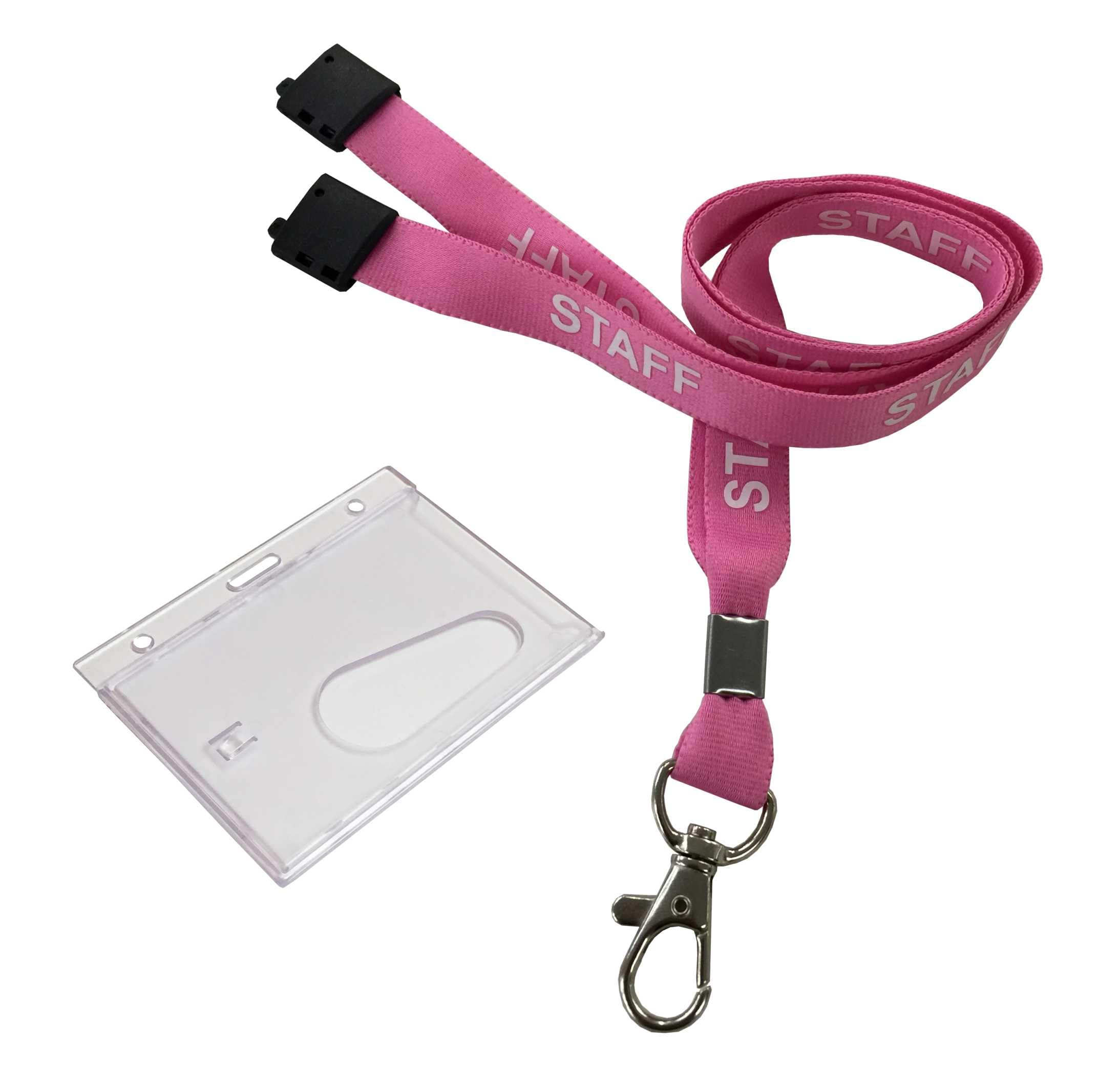 Customcard ltd® Enclosed ID Card Holder and Neck Staff Lanyard Metal Clip Pink x 10