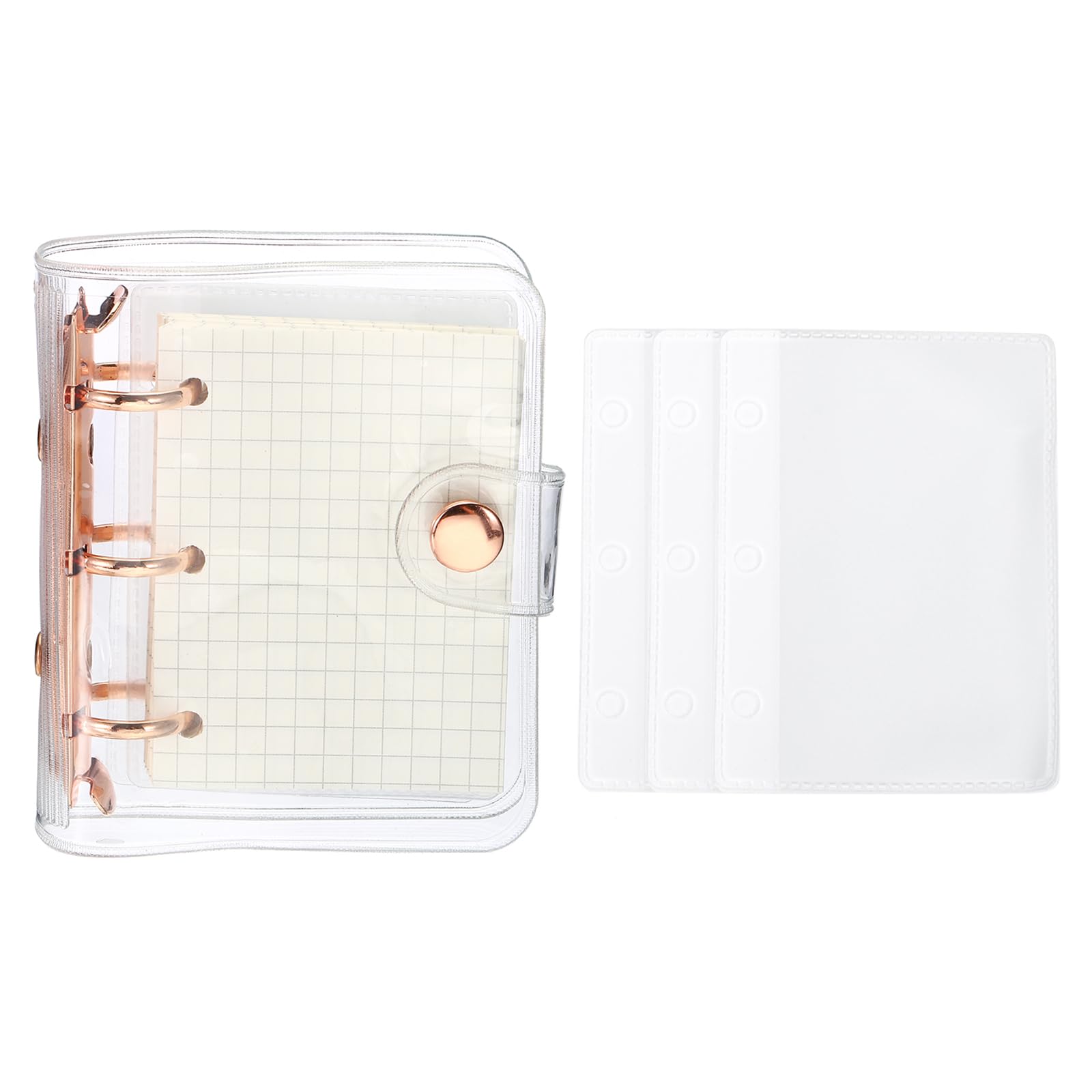 PATIKIL Clear 3 Ring Binder Cover, PVC Notebook Binder Mini Refillable Loose Leaf Folder Planner with 80 Sheets Paper, Rose Gold
