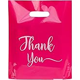 Thank You Bags, 100 Pack Bulk Plastic, Merchandise Bags for Packaging Products, Die Cut Shopping Bags for Small Business, Boutique Bags for Retail Wholesale (Small(9"x12"), Pink)