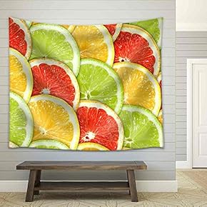 Abstract Three-Color Background with Citrus-Fruit of Grapefruit, Fabric Wall Tapestry Home Decor - 51x60 inches