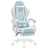 Homall Gaming Chair, Ergonomic PC Chair, Massage Lumbar Support, Light Blue | PU Leather, Massage Lumbar, Slide-out Footrest, 135&deg; Recline, 360&deg; Swivel, 300lbs Capacity, Adjustable Office Computer Chair