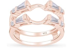 AFFY 3/4 Carat Tapered & Round White Cubic Zirconia Enhancer Guard Ring In 14k Gold Over Sterling Silver (0.75 Cttw), Gift For Her