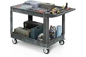 DWVO Large Service Utility Cart on Wheels, 45 x 25 inch 2 Shelf Heavy Duty Rolling Carts, 550 lbs Capacity Mobile Service Too