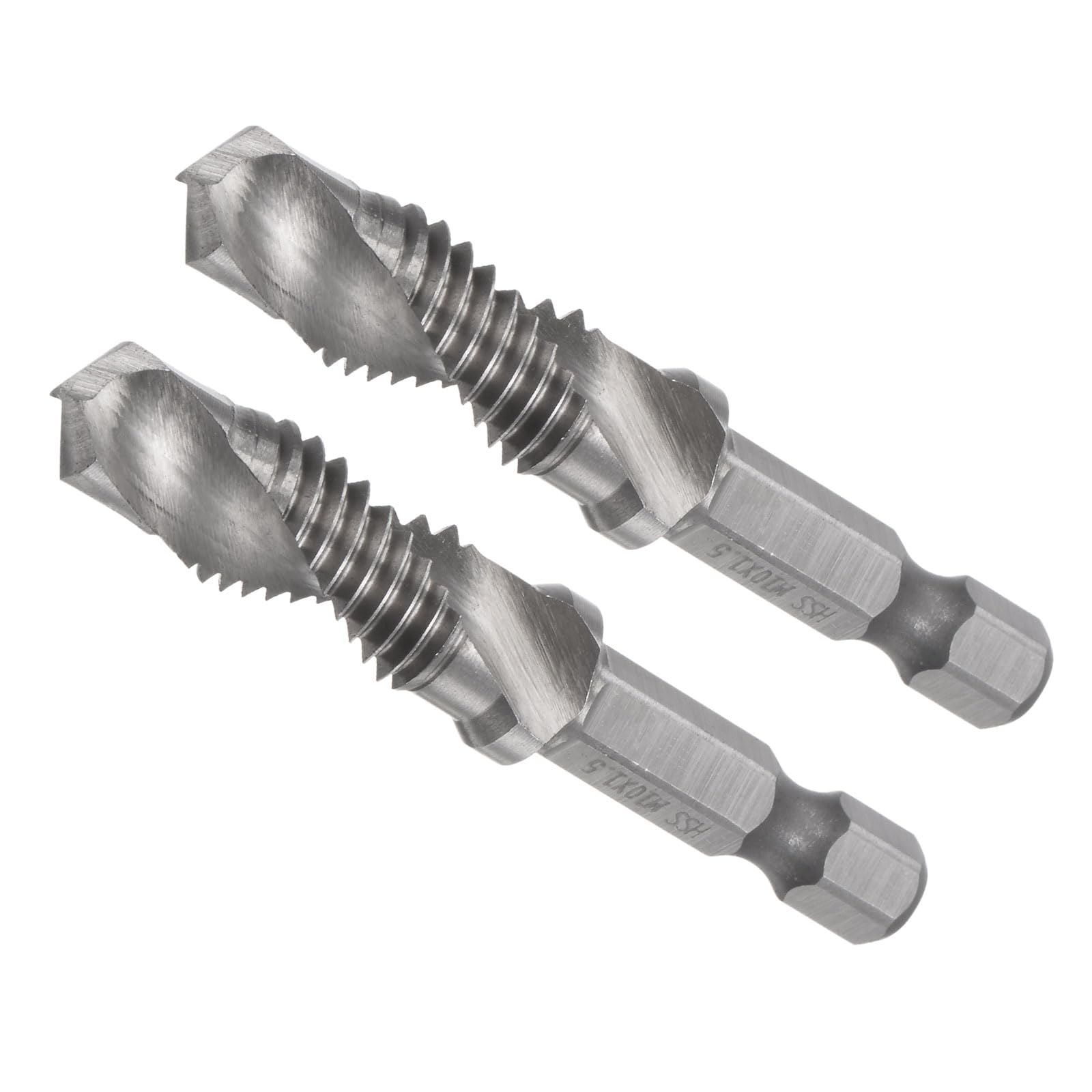 CoCud Combination Drill and Tap Bit, M10 x 1.5 Thread Size 1/4" Hex Shank, 4341 Uncoated High Speed Steel Tools - (Applications: for Aluminum Stainless Steel Plastic), 2-Pieces