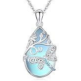 SOESON 925 Sterling Silver Dragonfly Necklace Moonstone Necklace Dragonfly Pendant Jewelry Valentines Christmas Birthday Gifts for Women