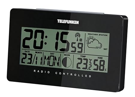 TELEFUNKEN FUD-50-W (B), LCD-Funkwecker mit Wetterlageanzeige, Temperatur und Kalender (schwarz)