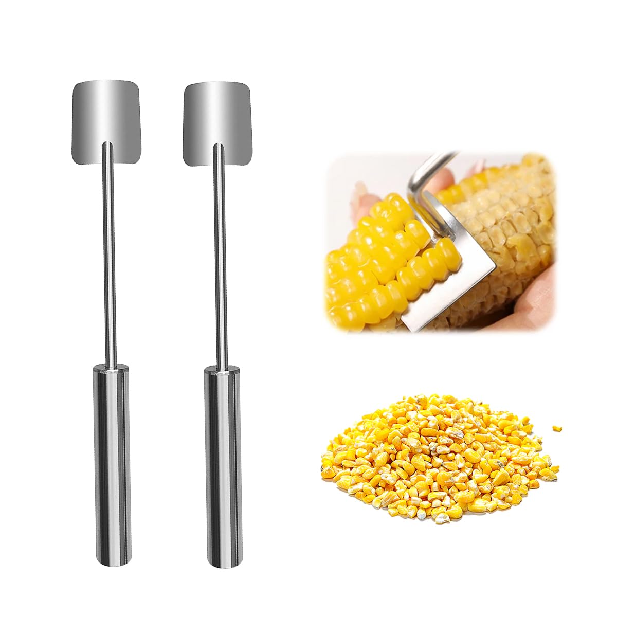 Collenatsy 2024 NEW Long Handle Stainless Steel Corn Stripping Tool, Corn on The Cob Remover,Corn Cob Stripper (2 PCS)