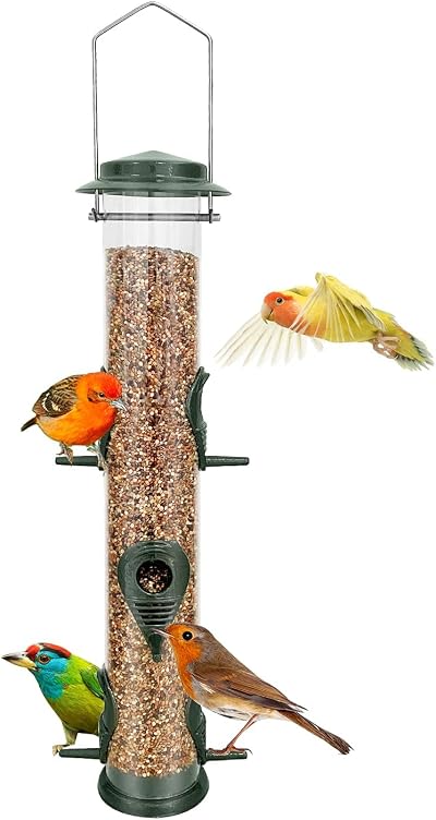 Urban Deco Metal Bird Feeder Tube 6 Port Hanging Cage Green Weatherproof
