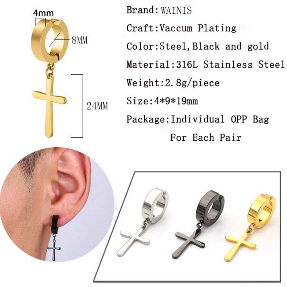 WAINIS 12 Pairs Stainless Steel Non Pierced Magnetic Earrings for Men Women CZ Clip on Dangle Magnet Earrings Set
