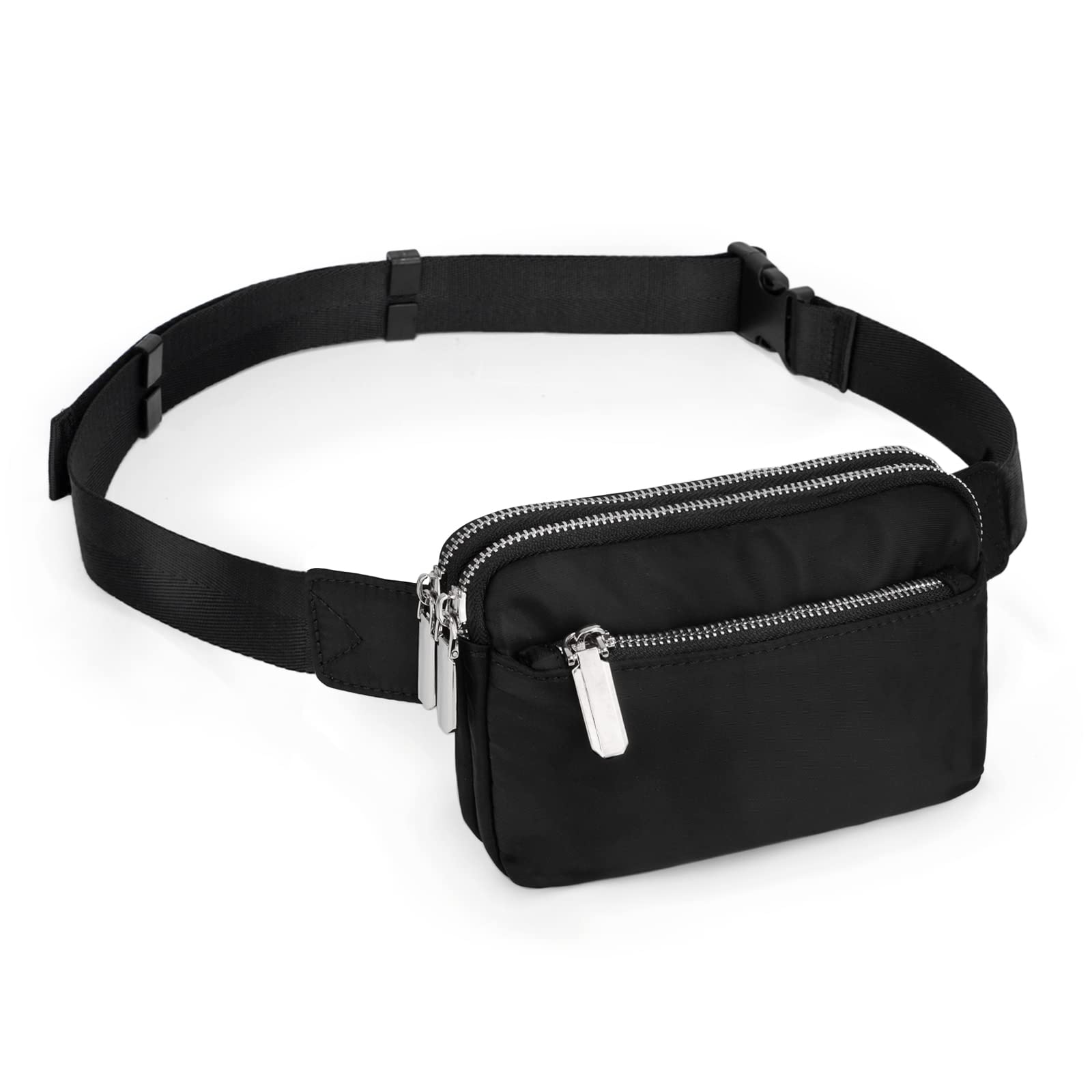 Bumbags for Ladies Sports Travel Fanny Pack Women Men Fashion Waist Packs Mother Mum Fits Mobile Phone Silver Zippers Waterproof Nylon by UTO Black Upgrade