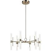 Kichler Riven LED 12-Light Chandelier with Clear Fluted Glass in Champagne Bronze, Sloped Ceiling Compatible, for Kitchen or 