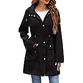 Mixxmix Womens Rain Jacket with Hood, Long Rain Coat for Women Waterproof Trench Coat Lined Windbreaker Fall Jacket
