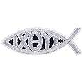 IXOYE Fish Sew on Patch - Jesus Fish Iron on Patches for Christians, Priests, Disciples, Women - Wildly Popular Religious Applique for Jackets, Jeans, Backpacks, Hats, Shirts - 3.54x1.3 in