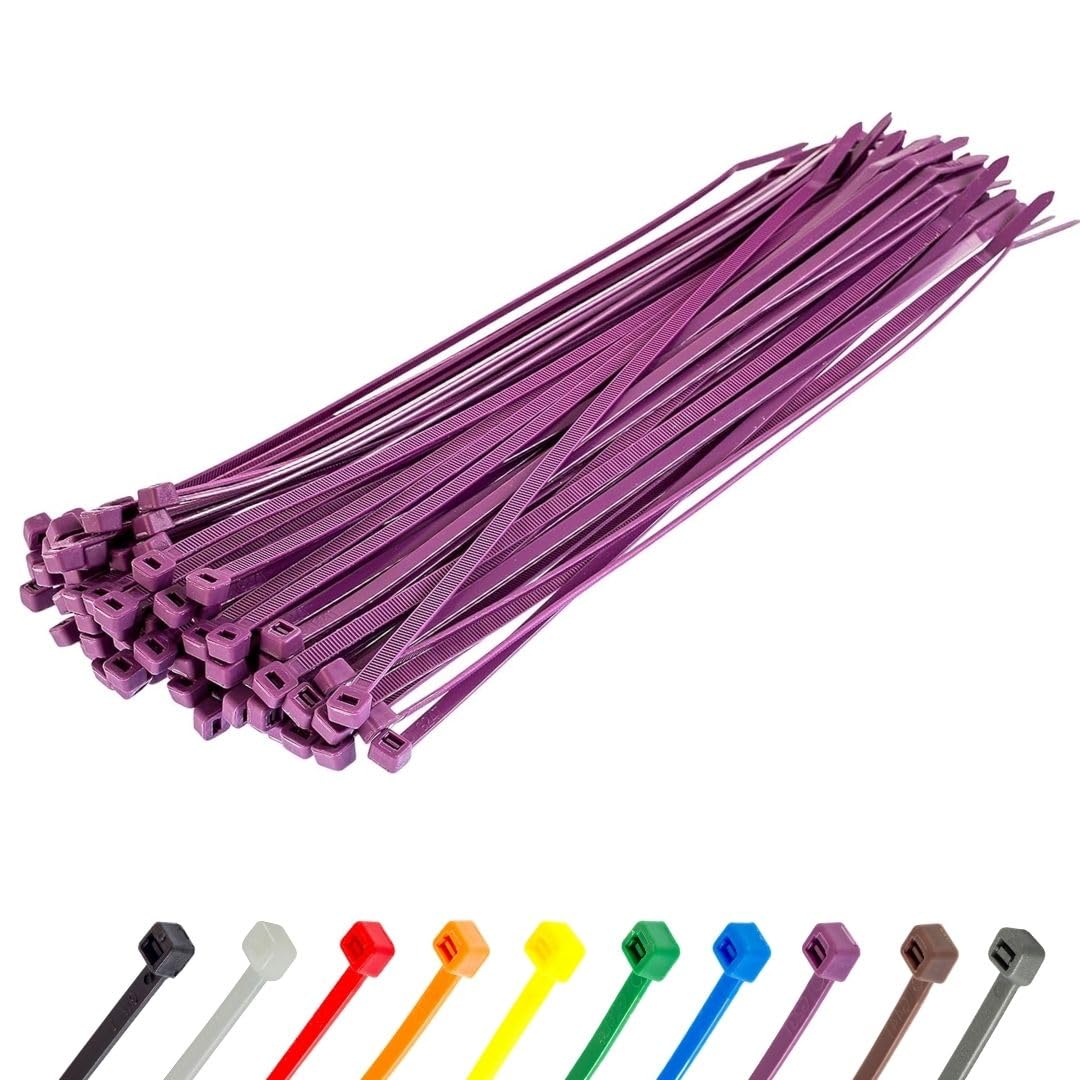 Gocableties Purple Cable Ties, 300mm x 4.8mm, Pack of 100, 12" Premium Nylon Zip Ties, Multi-Purpose Plastic Tie Wraps, Secure Self-Locking Mechanism, for Home, Garden, Office and DIY