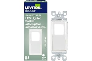 Leviton Decora Illuminated Switch, Single Pole, L5611-2LW, White