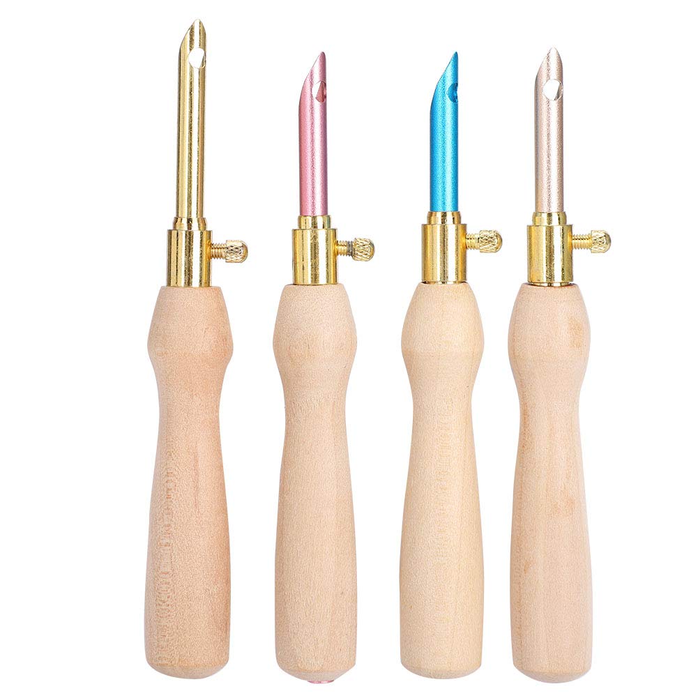 Fydun Sewing Embroidery Punch Needle, Portable Punch Needle Knitting Embroidery Pen Wooden Handle with Threader for DIY Craft Stitching Applique Embellishment (4pcs)