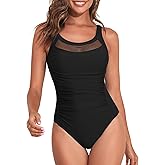 Century Star One Piece Swimsuit Women Tummy Control Vintage Swimsuits Mesh U Back Modest Swimwear