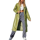 chouyatou Women's Casual Lapel Open Front Pu Faux Leather Long Trench Coat with Belt