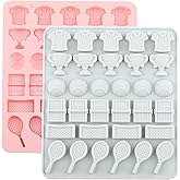 AIBOYA 32 Cavity Tennis Sports Silicone Candy Molds Trophy Cup Ball Racket Shaped Mold Tennis Mold For Candy Chocolate Set Of 2