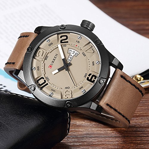 2017 nueva banda de marrón de piel auténtica Curren reloj de pulsera de cuarzo para hombre relojes primera marca black8251 - Imagen 6