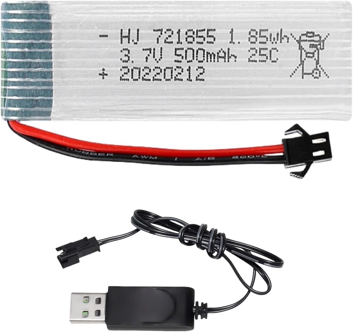 ERYNK 3.7 V 721855 500 mAh 25C RC Aeroplane Battery Drone Li-Ion Battery for U815A U818A U819A FPV UAV Remote Control Aeroplane Remote Control UAV Quadcopter Copte with SM-2P and USB