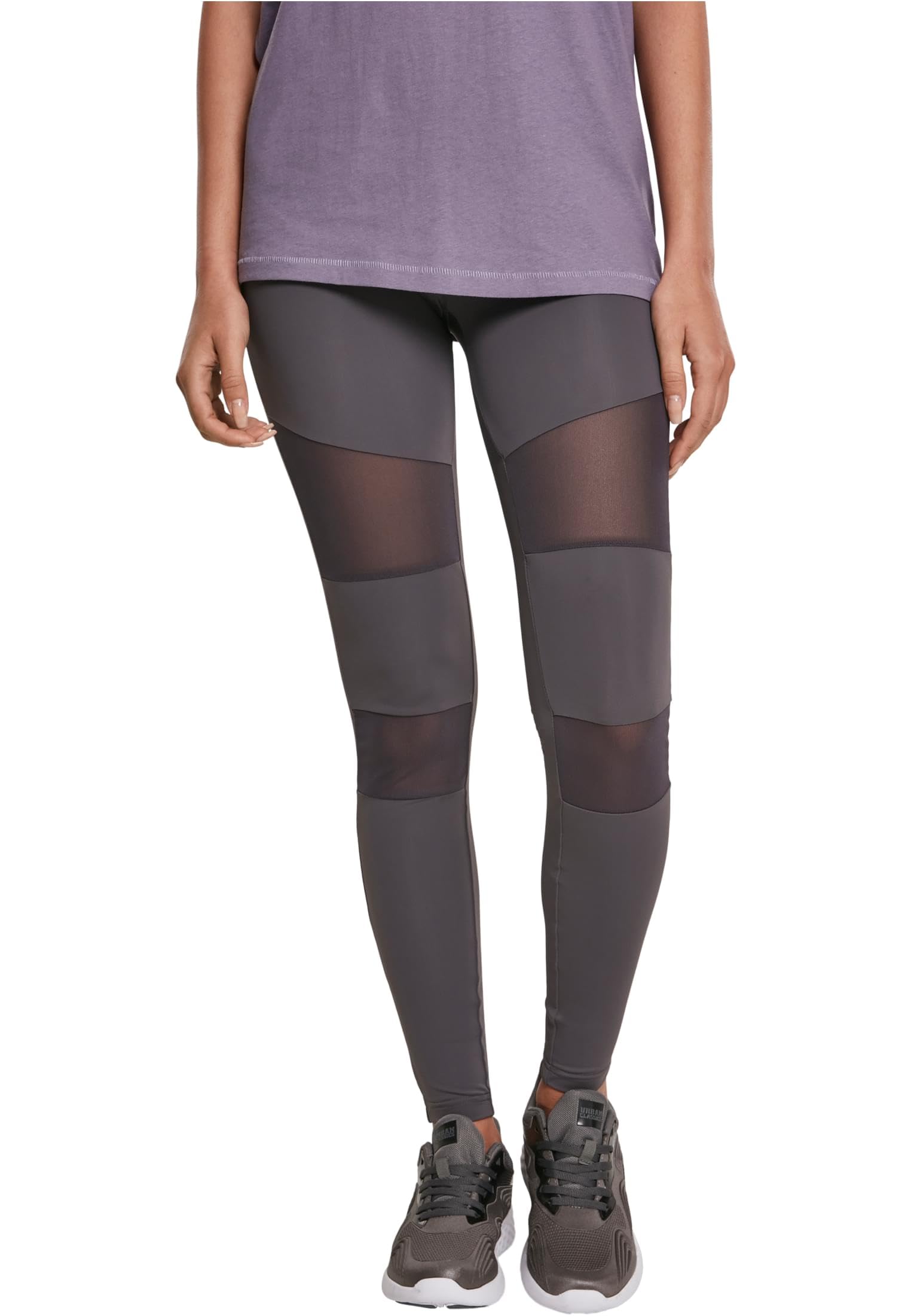 URBAN CLASSICS Tech Mesh Women's Leggings, High Waist Sport Leggings with Mesh Inserts, Stretchy Leggings with Regular Skinny Fit and Tapered Ankle, Colour: Dark Grey, Size: Medium