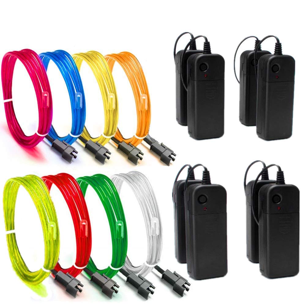Sunboia EL Wire Neon Lights kit 8x1m Festival Lights Battery Powered Glowing Strobing Light for Halloween Chrismas Xmas Party Pub Decorations(Red,Green,Blue,White,Pink,Yellow,Orange,Lemon)