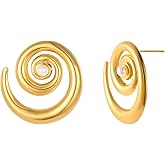 Avekeny 18K Gold Plated Irregular Geometric Spiral Earrings for Women Round Swirl Starfish Chunky Vintage Stud Earrings Statement Trendy Summer Holiday Earring Jewelry