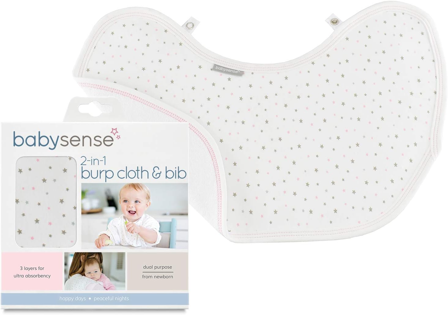 Ultra Soft Water Repellent Large Burp Cloth & Bib 2-in-1 Set 100% Cotton