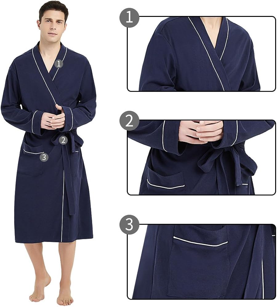 U2SKIIN Mens Cotton Robe Lightweight Knit Bathrobe at  Men’s Clothing store