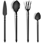 Joincook Black Unique Silverware Set,16-Piece Stainless Steel Cutlery Set for 4,Craft Flatware Set with Double-edged Knife,Mirror Polished,Dishwasher Safe