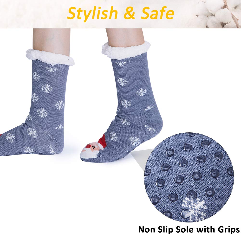RAISEVERN Chaussettes de Noël pour garçons Avec des pinces Adolescentes Filles Funky Home Chaussettes Imprimées Flocons de neige imprimés pourpres pour des chaussettes moelleuses de neige Santa