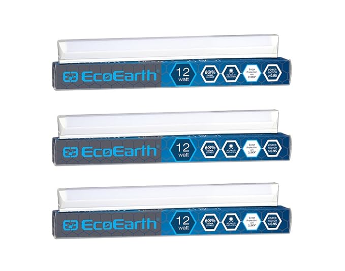 EcoEarth Hexa LED Wall Batten Tubelight 12W, Cool White 6500K, (1 Feet) (Pack of 3) 2 Years Warranty - BIS Approved