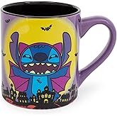Lilo & Stitch Vampire Ceramic Glitter Mug | Official Disney Kitchen Accessories | Oversized Coffee Cup For Home Kitchen Bar Set | Halloween Gifts | Holds 14 Ounces