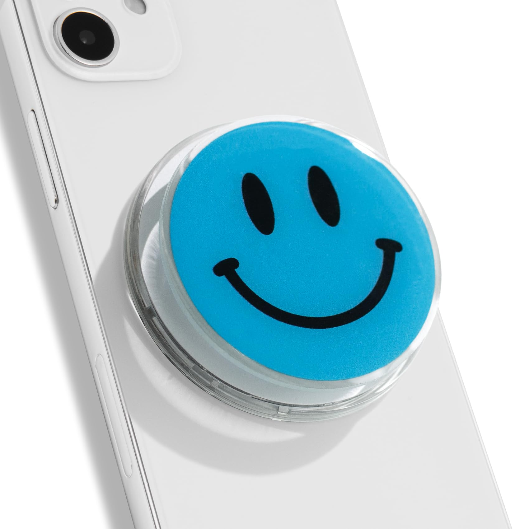 Photo 1 of Magsafe Compatible Mobile Phone Grip Stand Holder Cute Smile Face Shape Expandible Collapsible for Kindle Smartphone Tablet Cell Phone Accessory (Blue)
