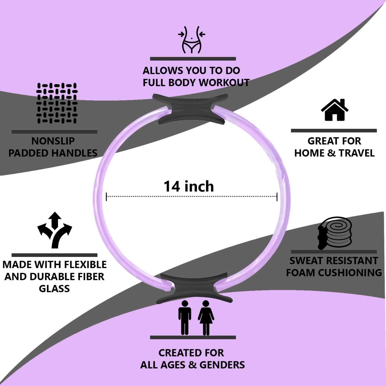 HYPELETICS Pilates Ring Magic Circle - 14 in Exercise Rings for Thigh Workout, Pilates Circle Thigh Exercise Equipment, Pilates Equipment, Thigh Master, Workout Rings Women, Yoga Ring(Purple/Black) : Sports & Outdoors