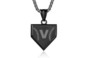 SENRAN Initial A-Z Necklace for Boys Stainless Steel Letter Shield Pendant Box Chain 22+2 inch Inspirational Baseball Home Plate Necklace Baseball Jewelry Gift for Men