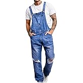 Runcati Men's Distressed Jean Denim Overall Vintage 90s Fashion Hippie Bib Ripped Jumpsuit