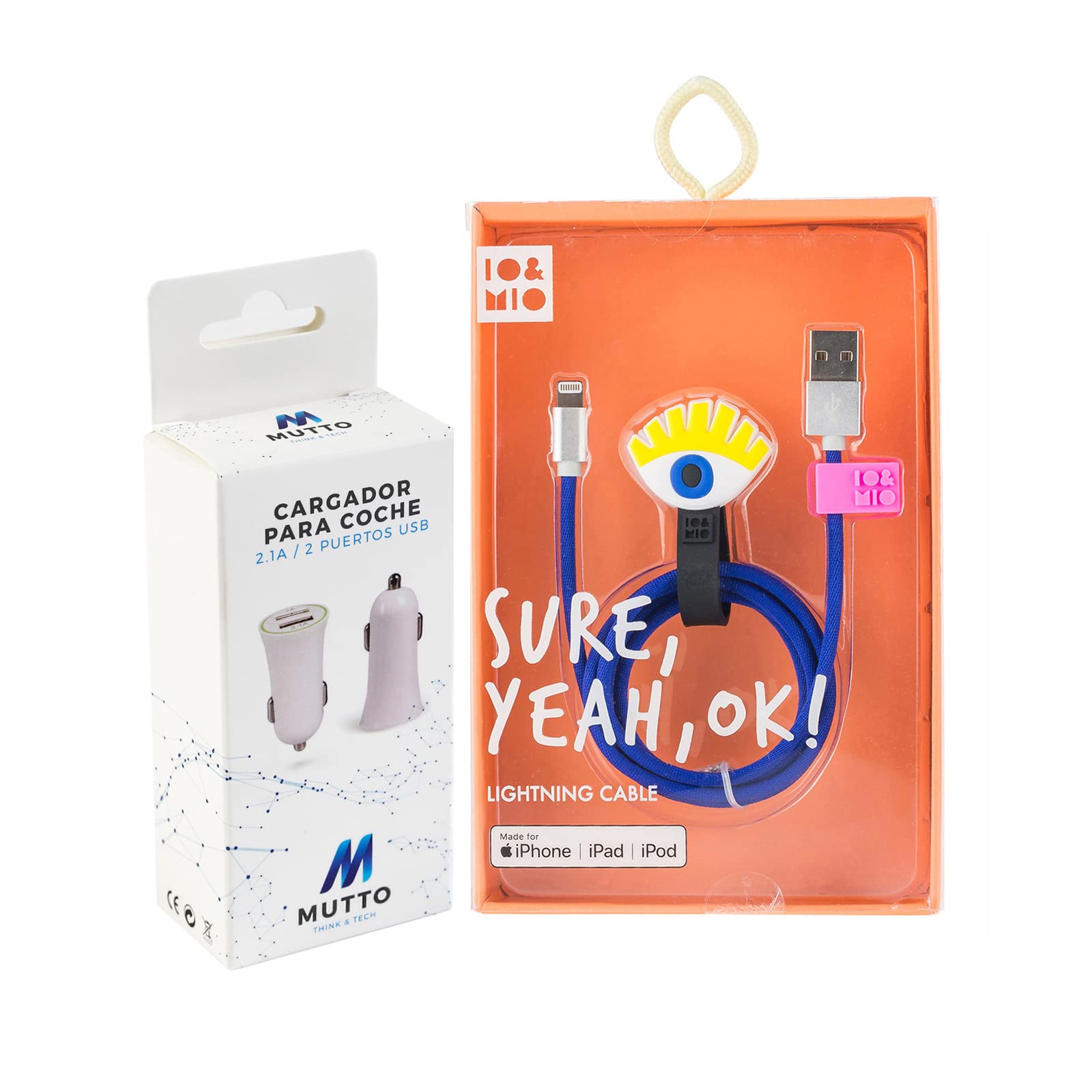 MUTTO USB Car Charger Pack, [Dual Port QC3.0] 5V/2A + USB Data Cable - Lightning Oh Yeah