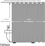 Furlinic Extra Wide Shower Curtain 244x200cm with 16 Hooks Polyester Dark Grey view 6