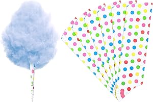 GERSONIEL 100 Packs Cotton Candy Cones, Cotton Candy Sticks DIY Multicolor Paper Cotton Candy Supplies with Double Sided Adhesive Tape for Birthday Party (Polka Dots)